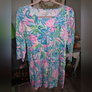 Lilly Pulitzer Blue and Pink Floral Long Sleeve Dress